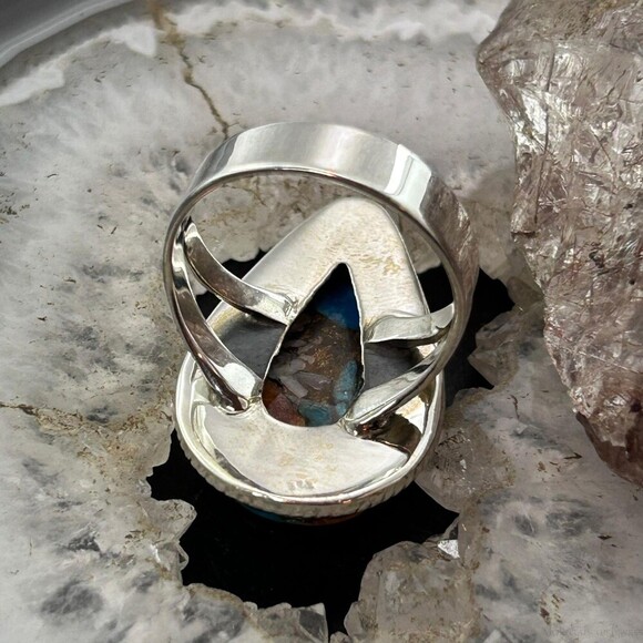 Sterling Southwestern Style Teardrop Turquoise Spiny Oyster Ring Sz 10 For Women - Picture 7 of 10
